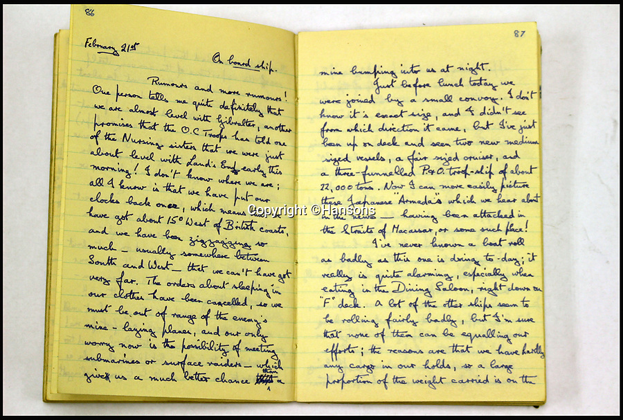 BNPS.co.uk (01202 558833)<br />
Pic: Hansons/BNPS<br />
<br />
Colonel Sir Peter Hilton kept a journal which he wrote to his wife Lady Winifred.<br />
<br />
An impressive group of Second World War medals awarded to a remarkable husband and wife have emerged for auction and are tipped to sell for £10,000.<br />
<br />
Courageous Colonel Sir Peter Hilton was one of only 25 men to be awarded the Military Cross three times, while his wife Lady Winifred was a member of the Women's Auxillary Air Force who worked in special operations on radar, decoding and cyphers in Liverpool and Belfast.<br />
<br />
The supercouple - who amassed a staggering 19 medals between them - met in 1940 when Sir Peter was billeted in Matlock, Derbyshire, after being evacuated from Dunkirk. They got married two years later.